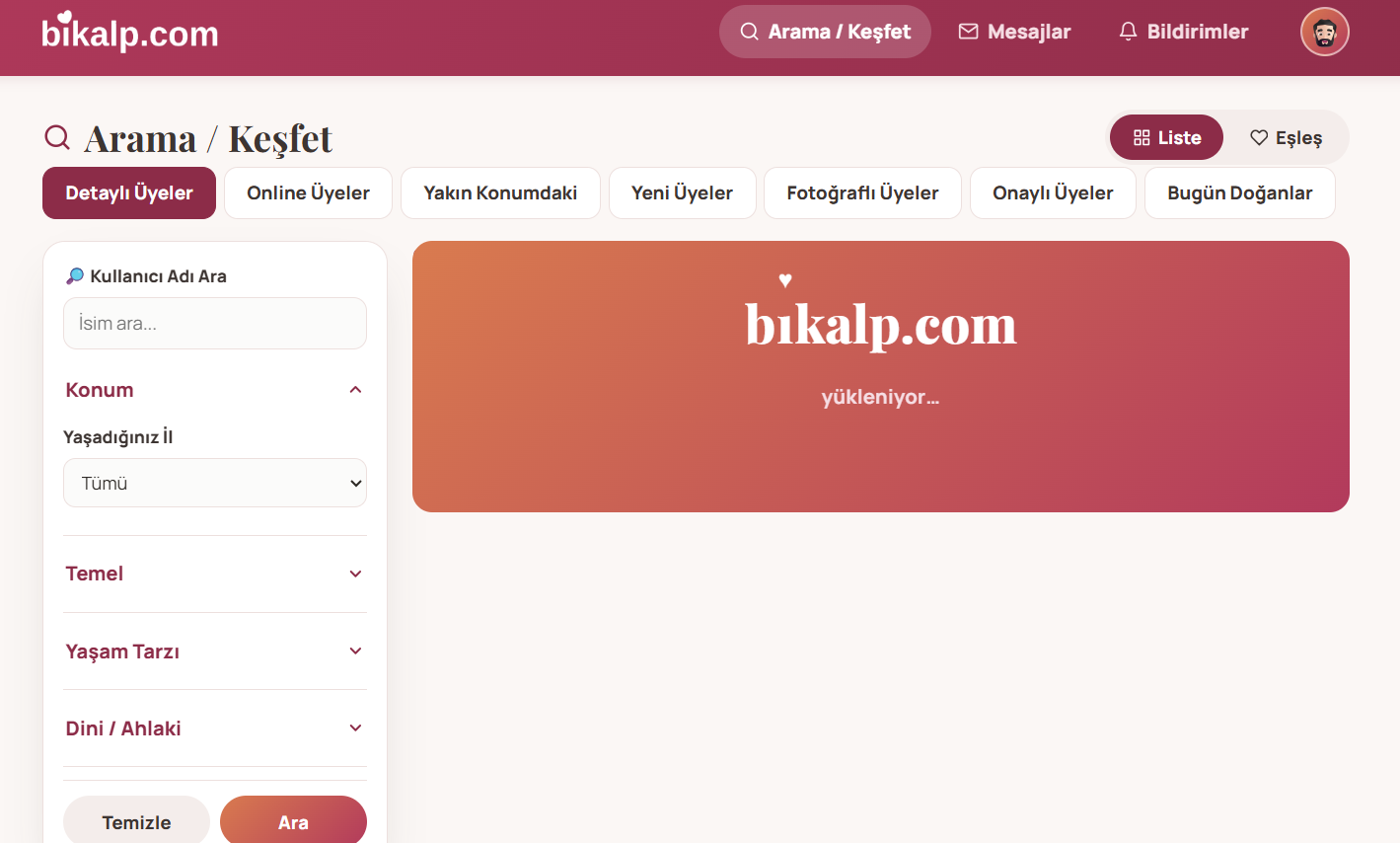 bikalp Arama / Keşfet sayfasının gerçek ekran görüntüsü